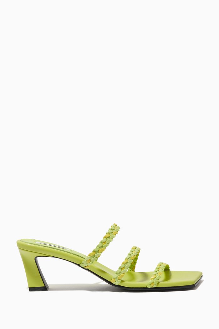 

French Braid Mules in Leather, Green