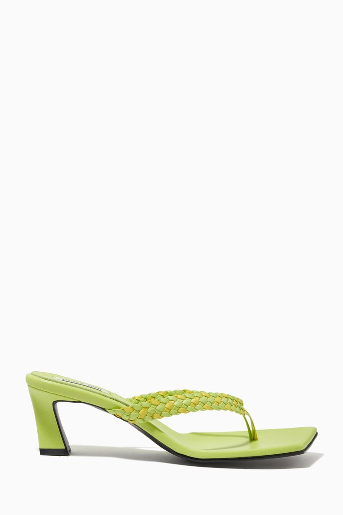 Braided Thong Mules in Sheep Leather, Green