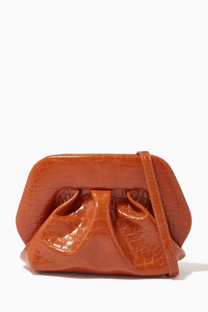 

Gea Mini Clutch in Croc-Embossed Vegan Leather, Brown