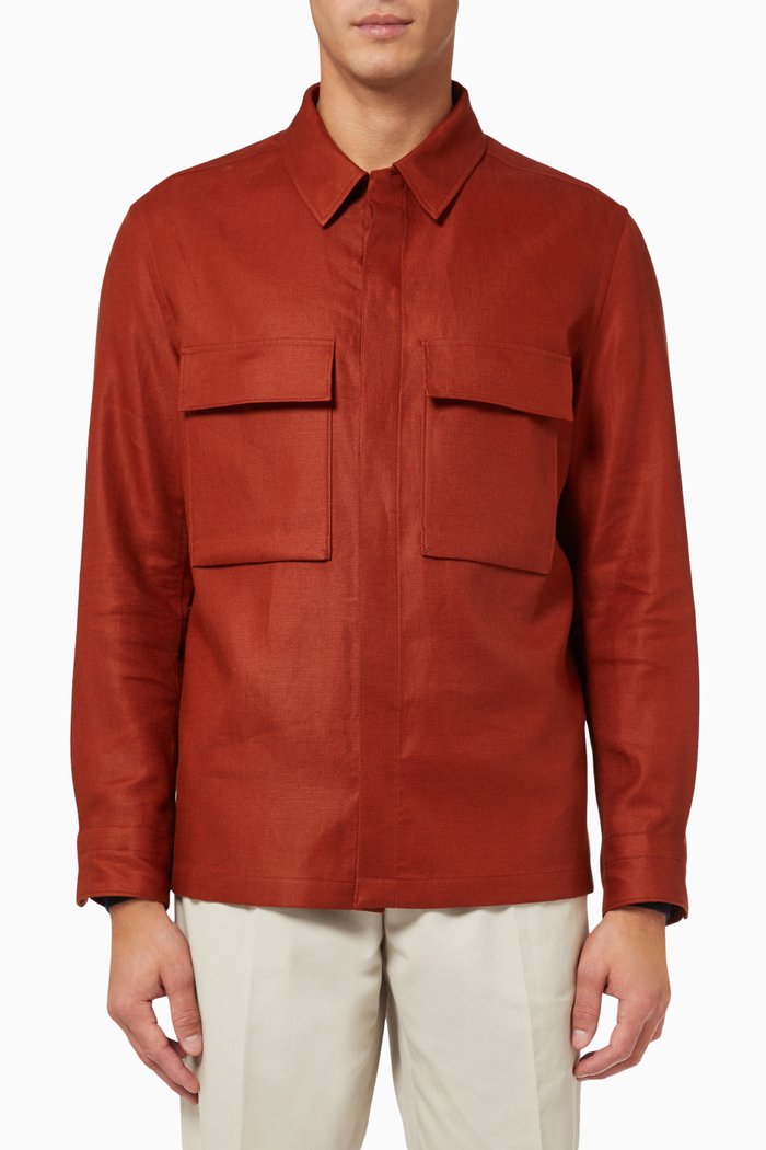 

Double Layer Overshirt in Linen Twill, Orange