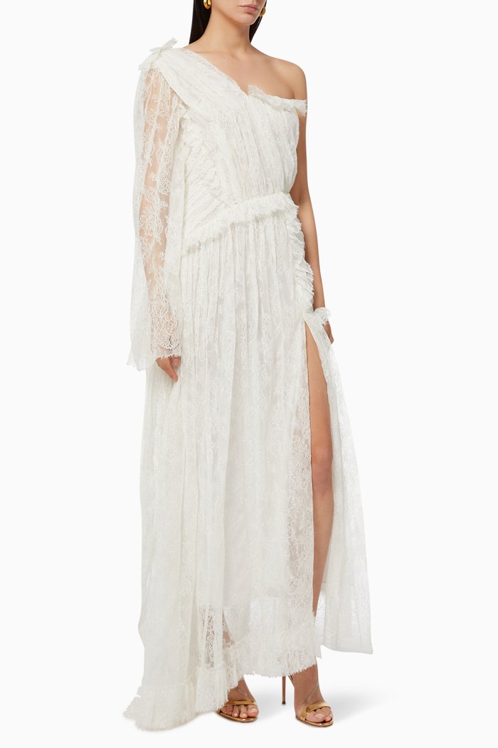 Orchidées Cut-out Midi Dress in Lace, White