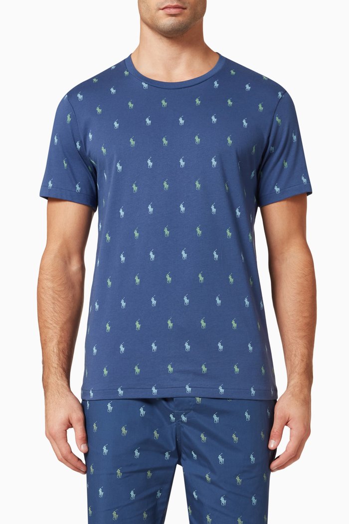 

Signature Pony Print Sleep T-shirt in Cotton Jersey, Blue