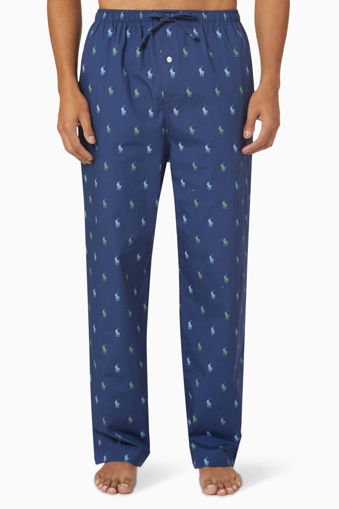 

All-over Pony Pyjama Pants in Cotton, Blue