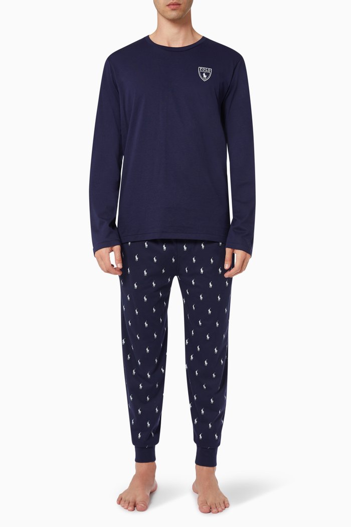 

PJ Pants Set in Cotton Jersey, Blue