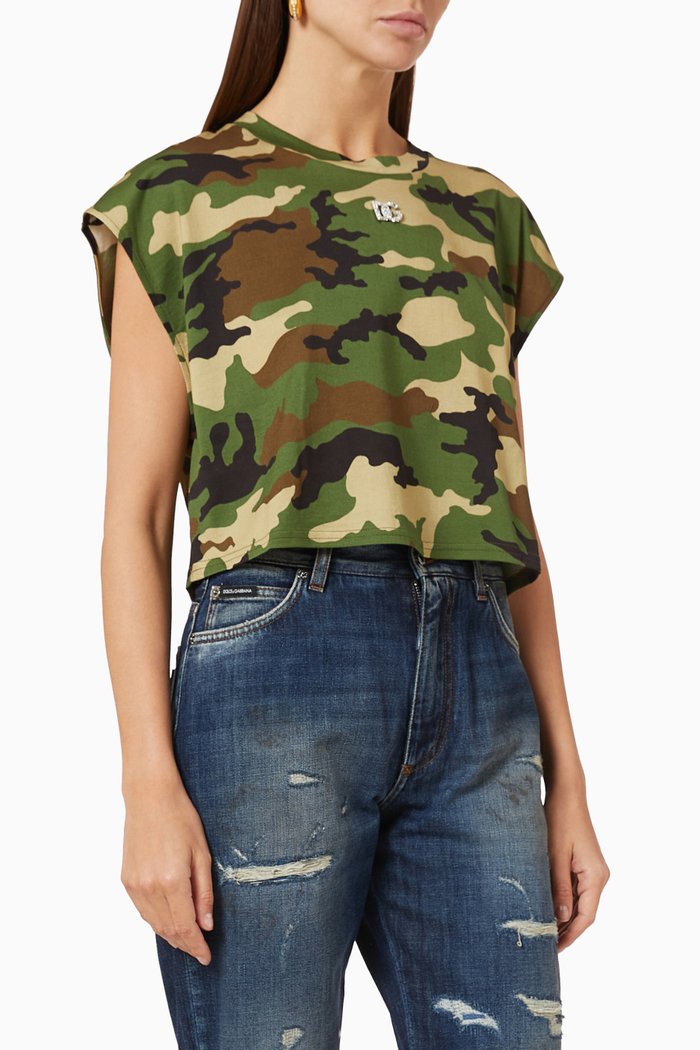 

Camouflage Top in Cotton Jersey, Green