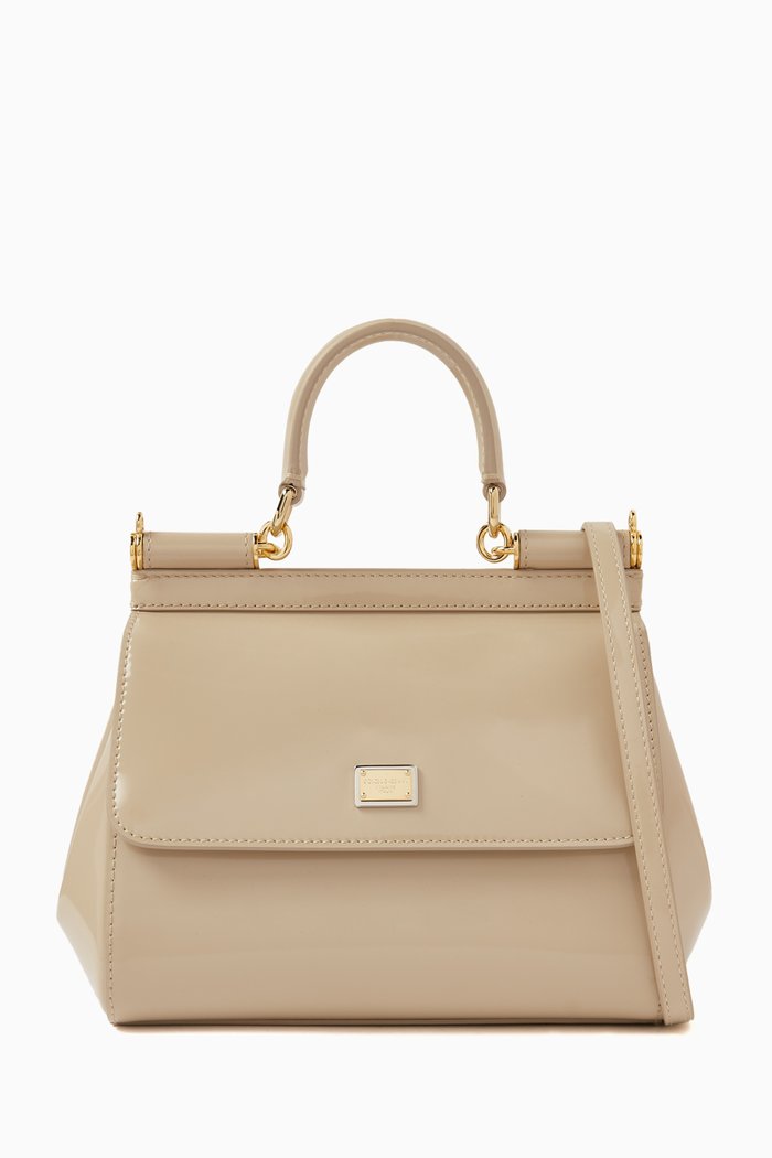 

Small Sicily Top-handle Bag in Polished Leather, Neutral