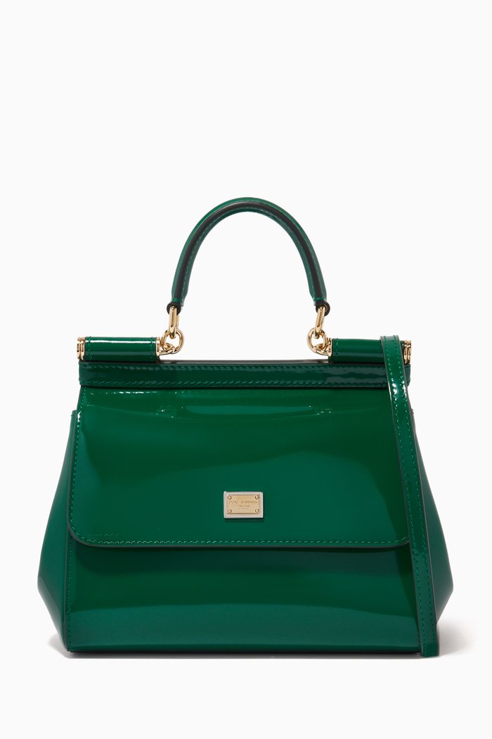 

Small Sicily Bag in Polished Leather, Green