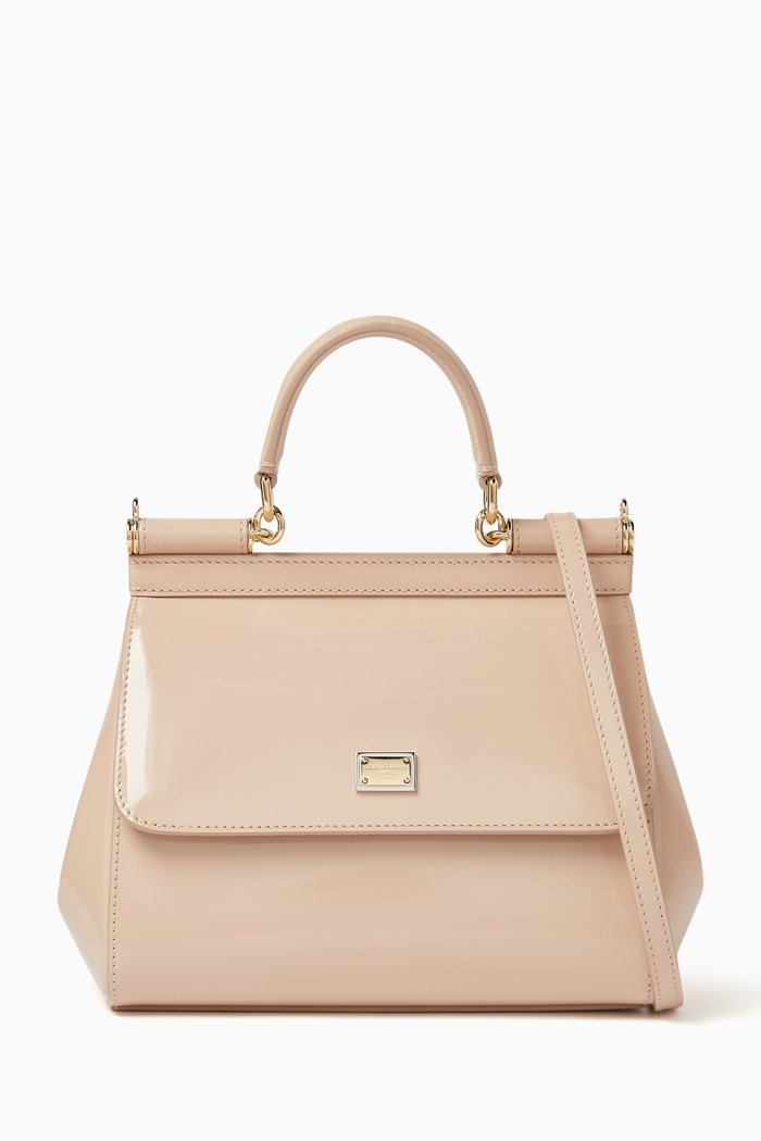 

Small Sicily Top-handle Bag in Polished Leather, Pink