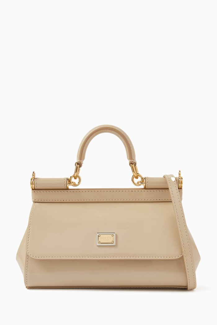 

Small East West Sicily Top-handle Bag in Patent-leather, Neutral