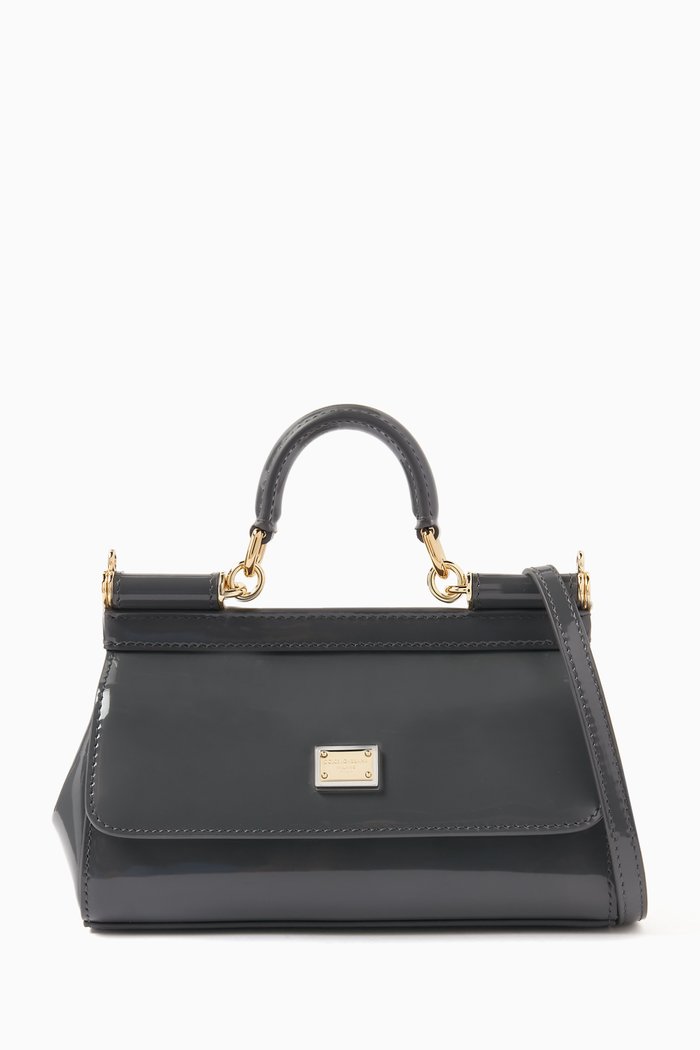 

Small East West Sicily Top-handle Bag in Patent-leather, Grey