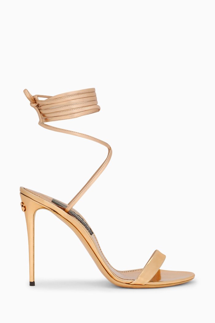 Keira 105 Ankle-tie Sandals in Mirrored-effect Leather, Gold