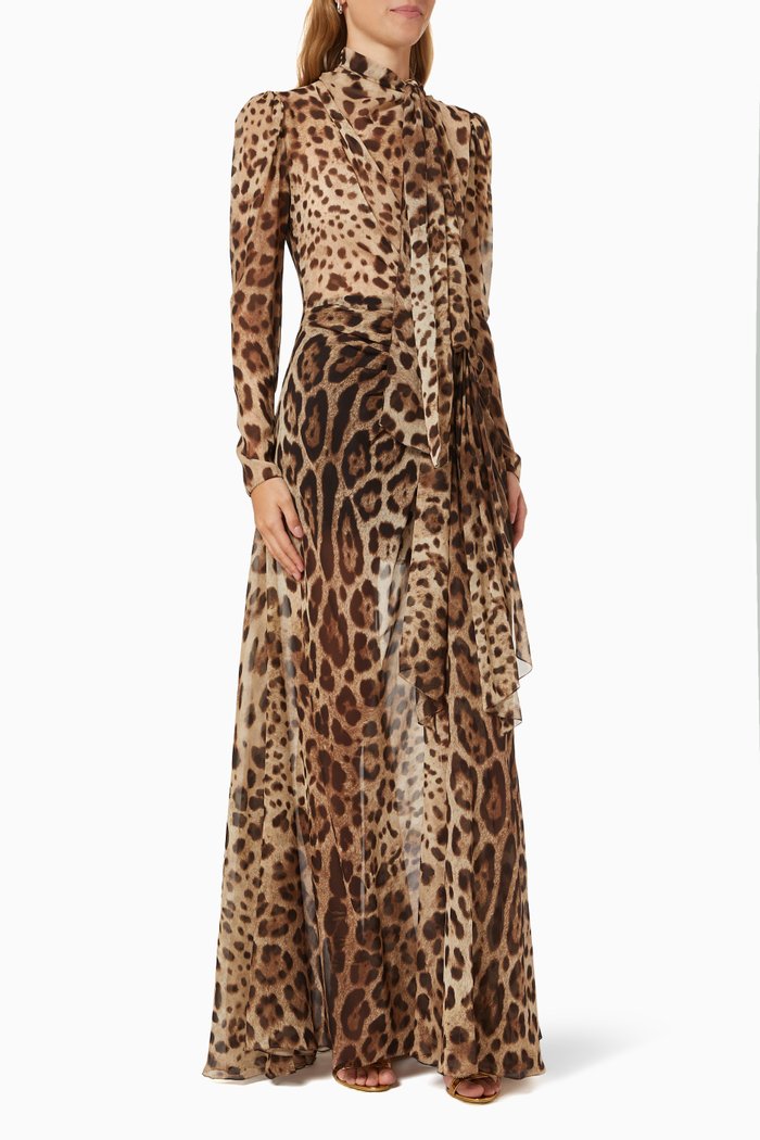 

Leopard-Print Maxi Dress in Georgette, Brown