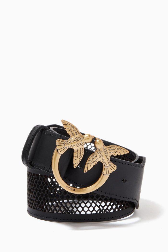 

Love Birds Laser Cut Belt in Leather, Black