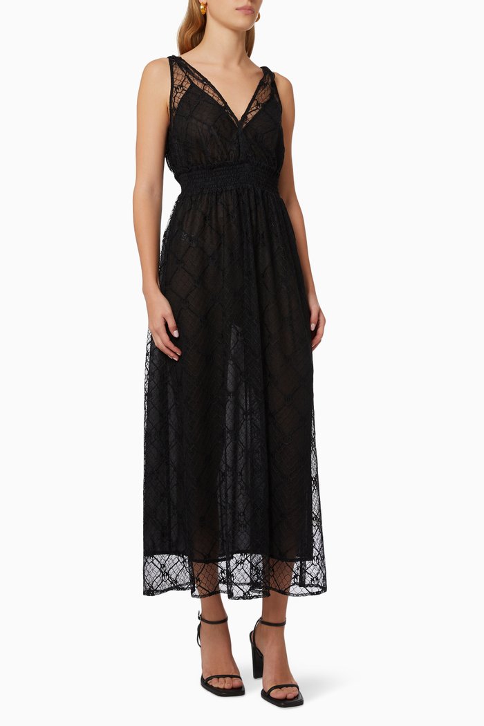 Livigno Midi Dress in Lace, Black