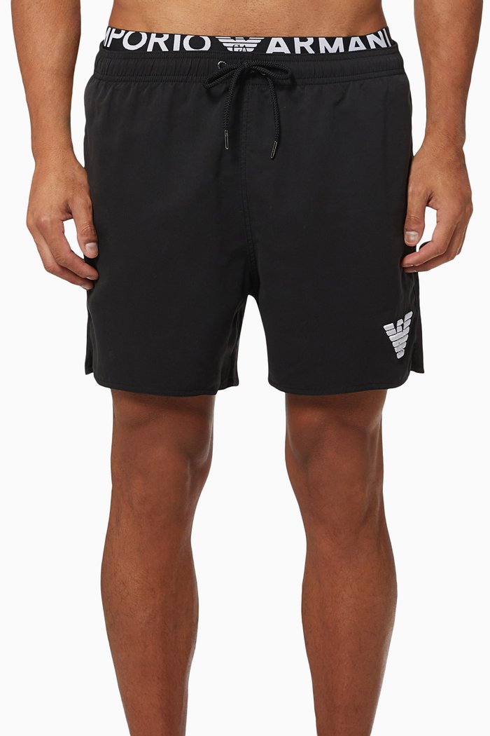 

EA Logo Tape Swim Shorts in Nylon, Black