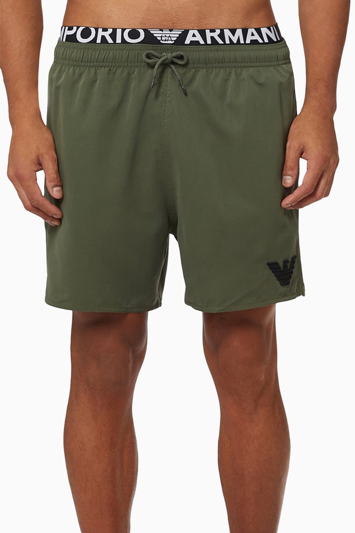 

EA Logo Tape Swim Shorts in Nylon, Green