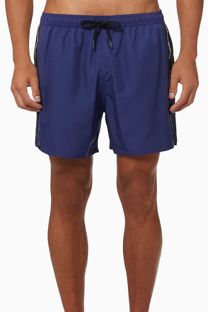 

EA Logo Tape Swim Shorts in Nylon, Blue