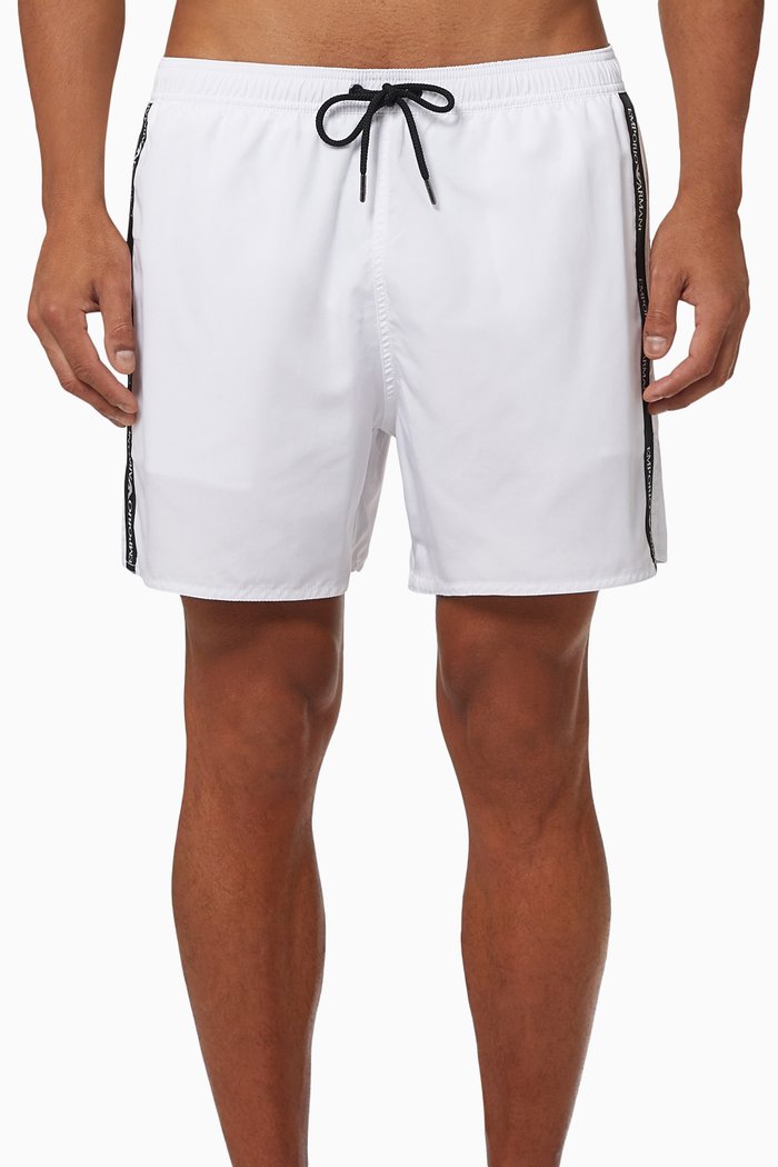 EA Logo Tape Swim Shorts in Nylon, White