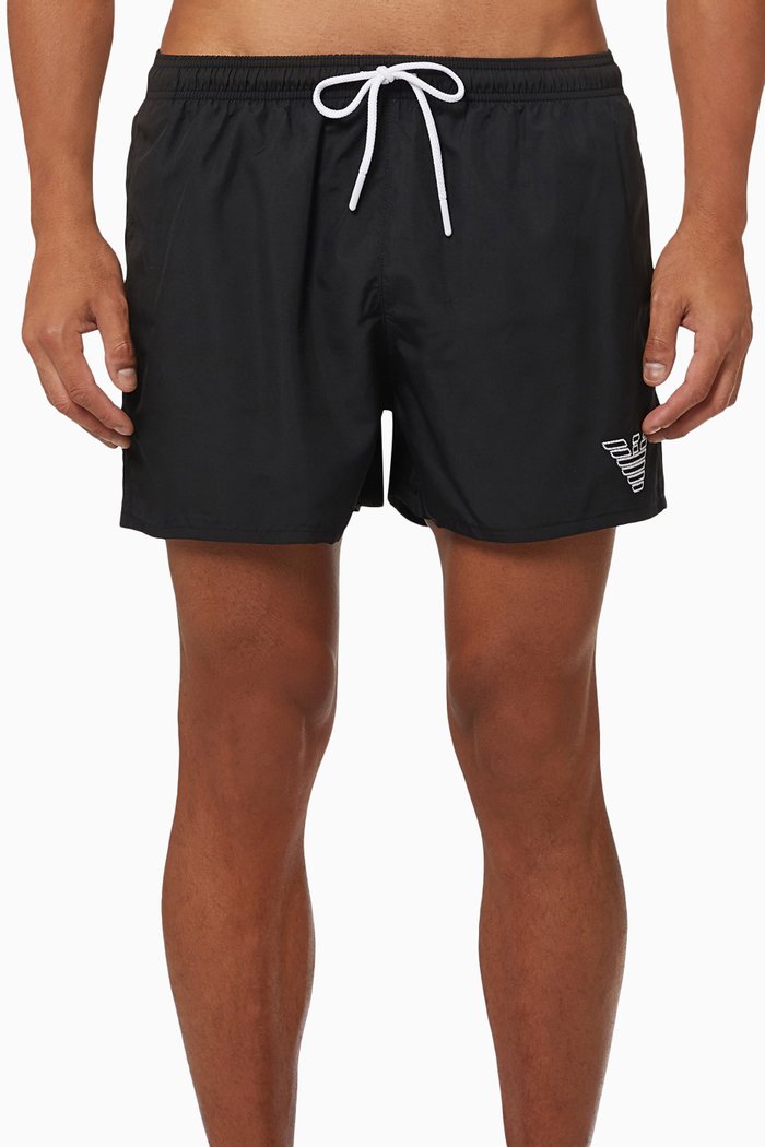 

EA Logo Embroidered Swim Shorts in Nylon, Black