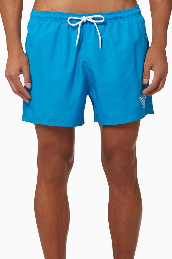 

EA Logo Embroidered Swim Shorts in Nylon, Blue