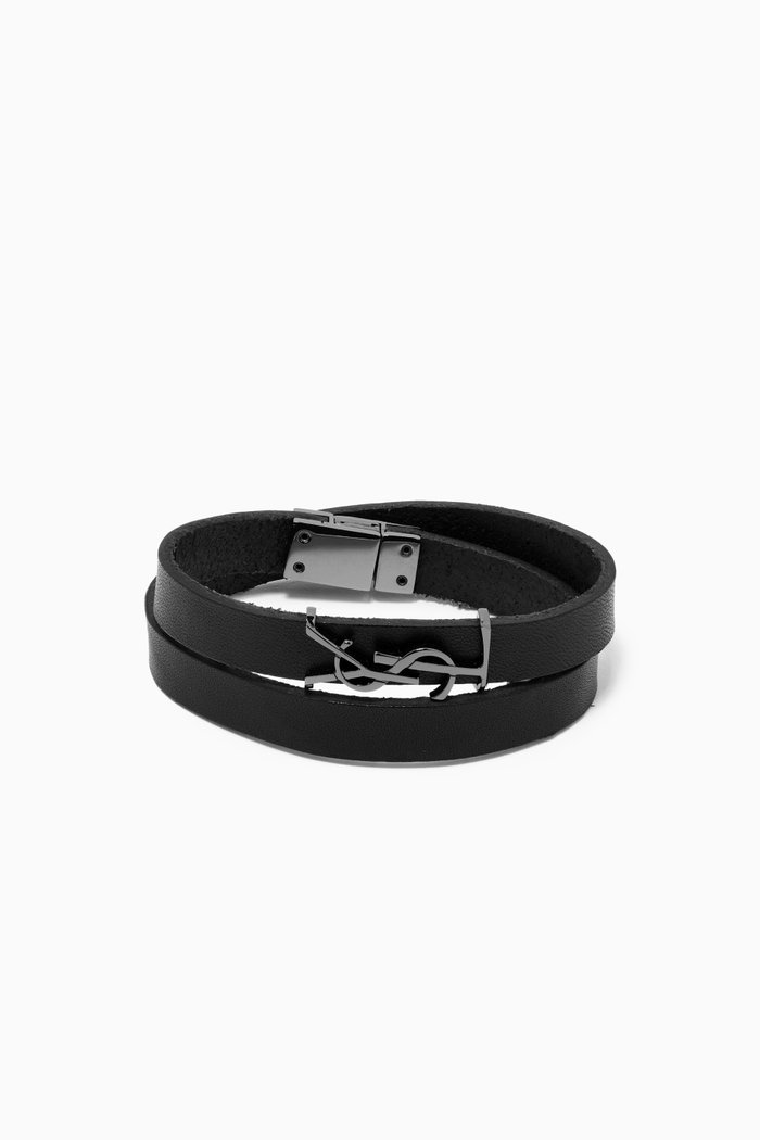 Opyum Double Wrap Bracelet in Smooth Leather, Black