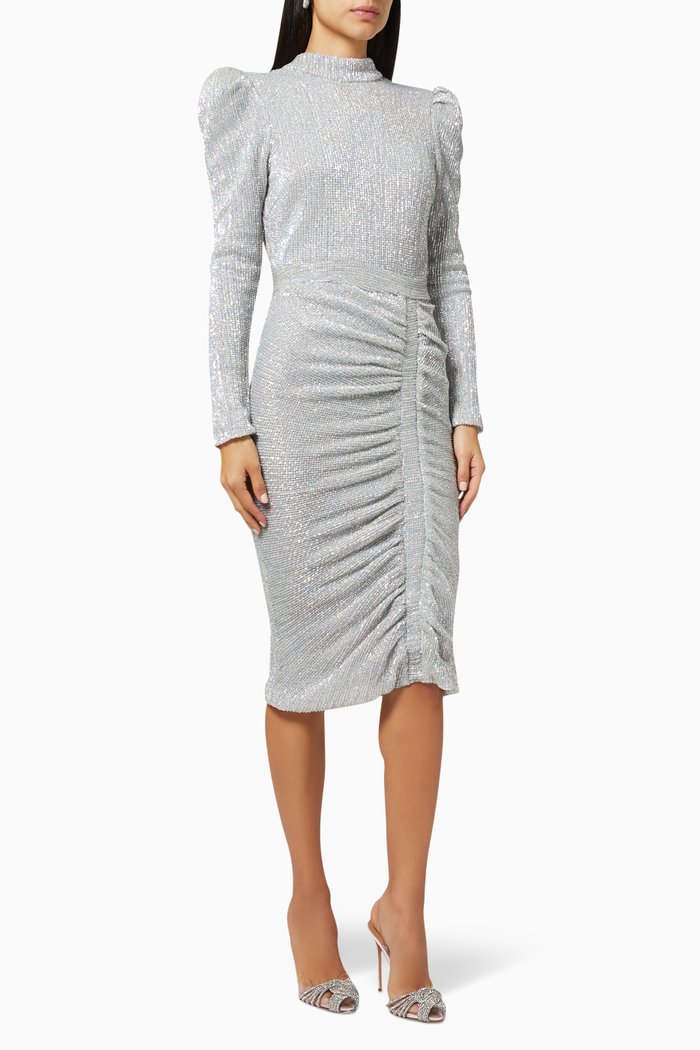 

Ruched Dress in Sequin, Silver
