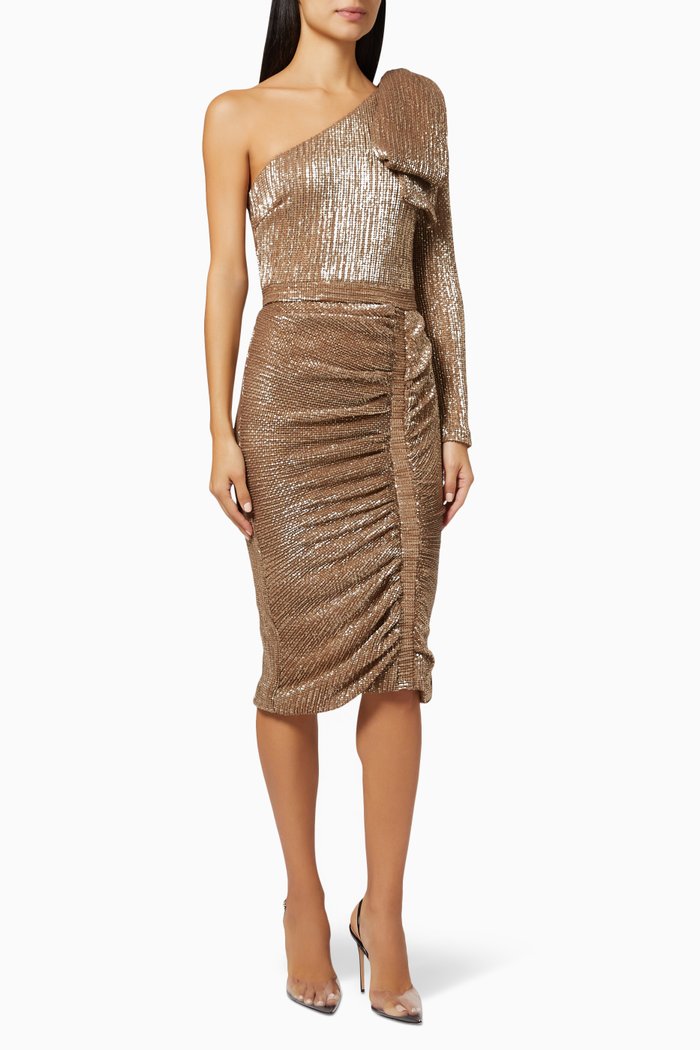 

Ruched Dress in Sequin, Gold