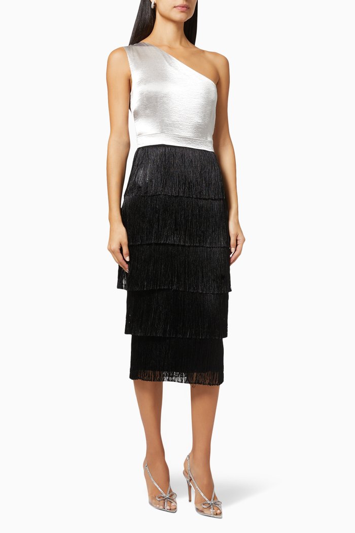

Fringe Dress in Satin, Silver