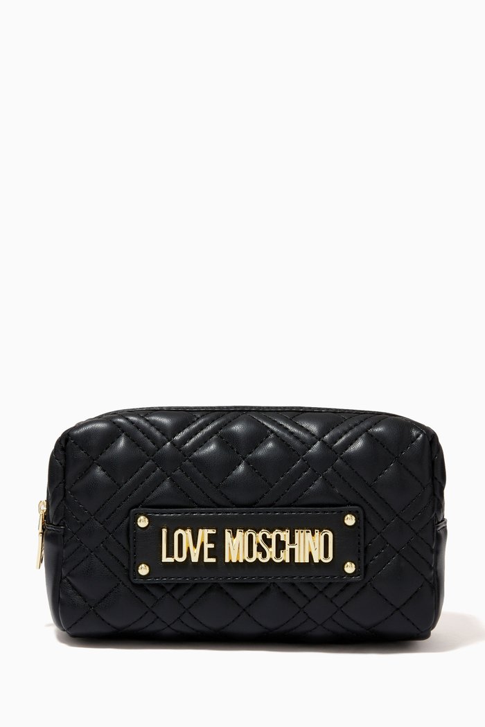 

Makeup Bag in Quilted Faux Leather, Black