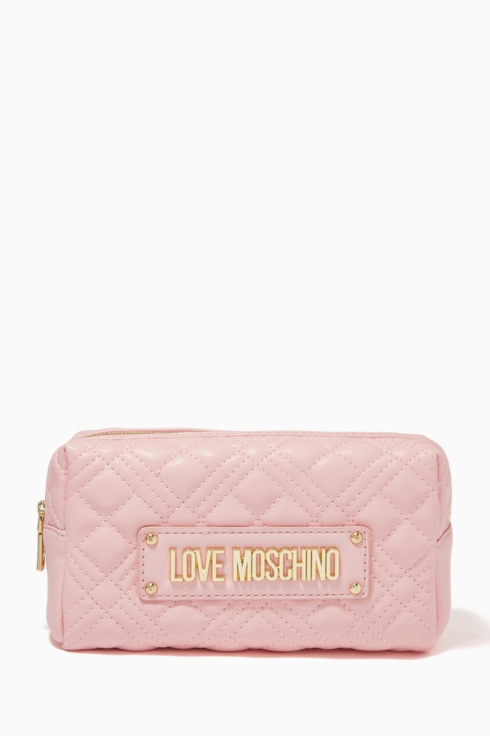 

Makeup Bag in Quilted Faux Leather, Pink