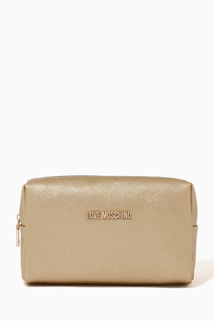 

Makeup Bag in Textured Faux Leather, Gold