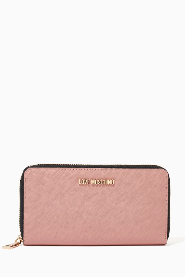 

Zip Around Wallet in Textured Faux Leather, Neutral