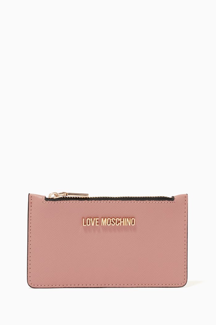

Zip Card Holder in Textured Faux Leather, Neutral