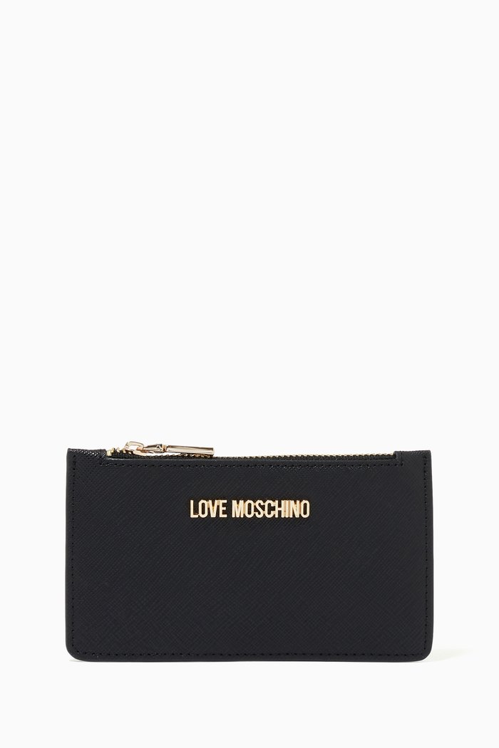 

Zip Card Holder in Textured Faux Leather, Black