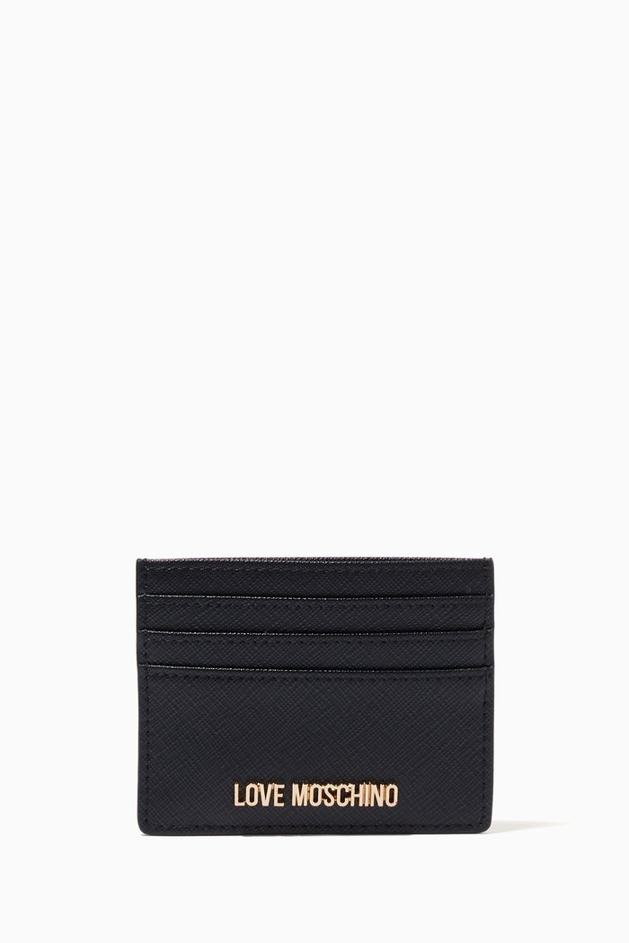 

Card Holder in Textured Faux Leather, Black
