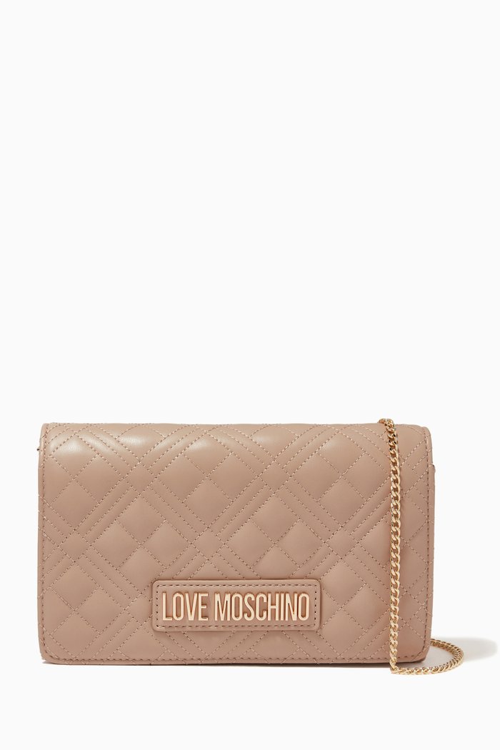 

Evening Crossbody Bag in Quilted Faux Leather, Neutral