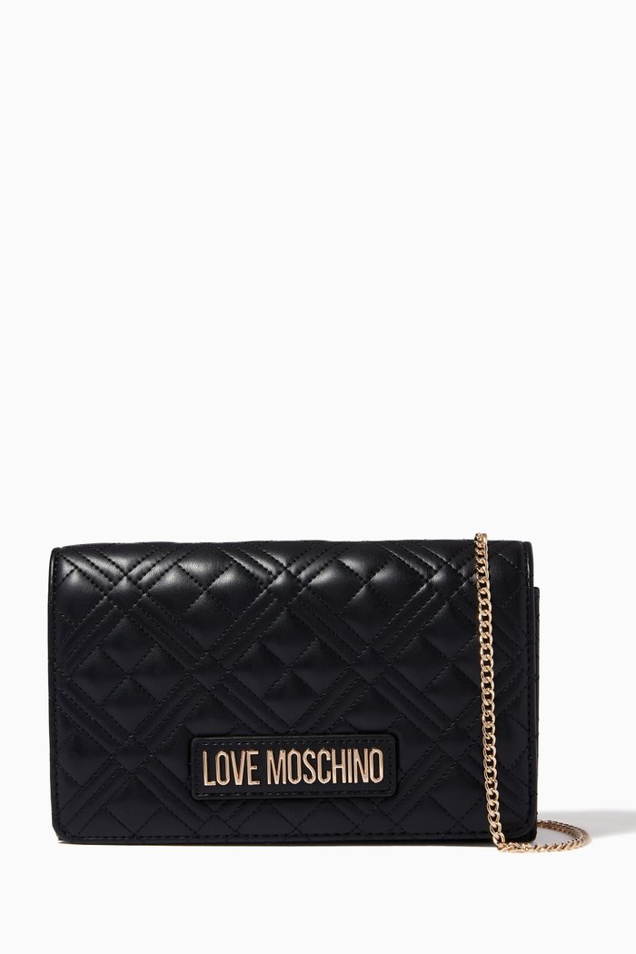 

Evening Crossbody Bag in Quilted Faux Leather, Black