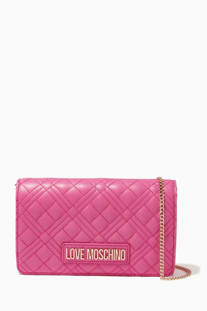 

Evening Crossbody Bag in Quilted Faux Leather, Pink