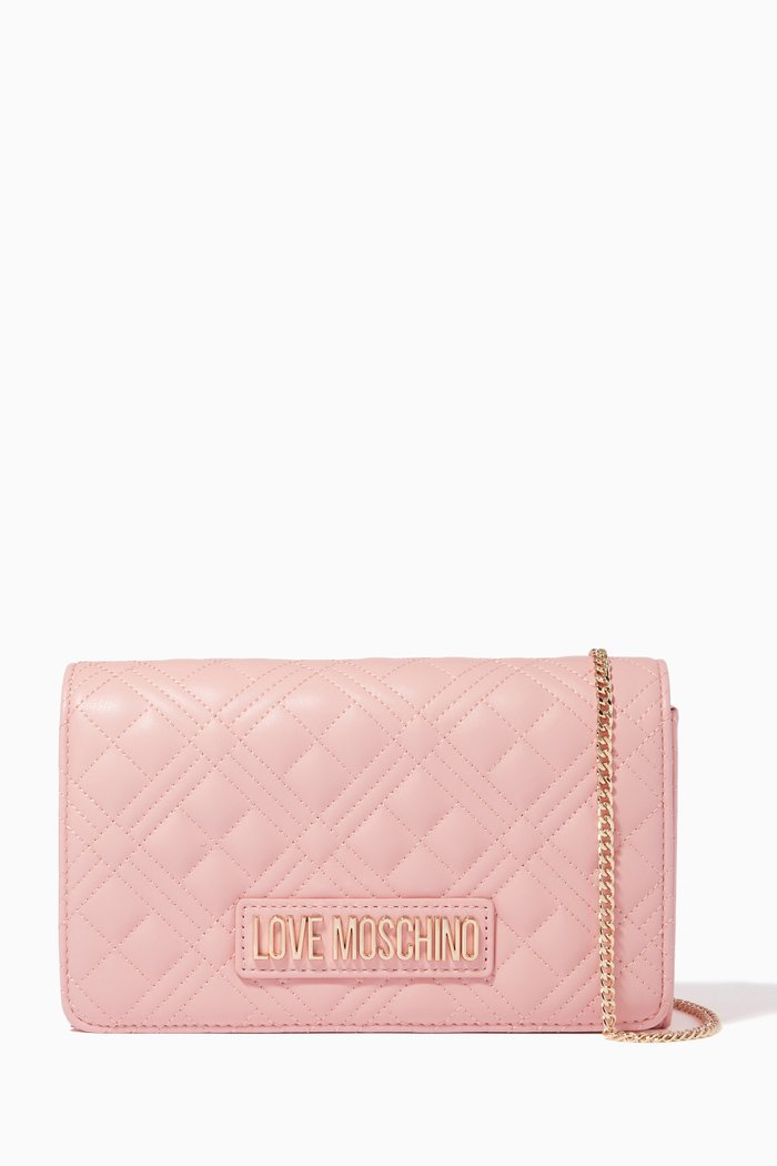 

Evening Crossbody Bag in Quilted Faux Leather, Pink