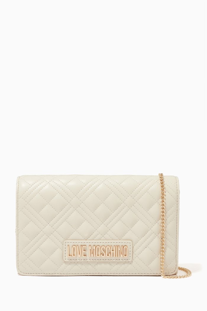 Evening Crossbody Bag in Quilted Faux Leather, White