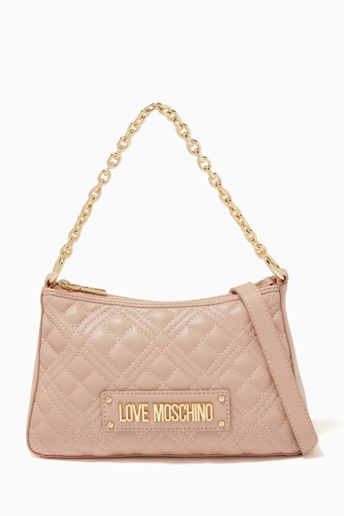 Quilted Hobo Bag in Faux Leather, Neutral