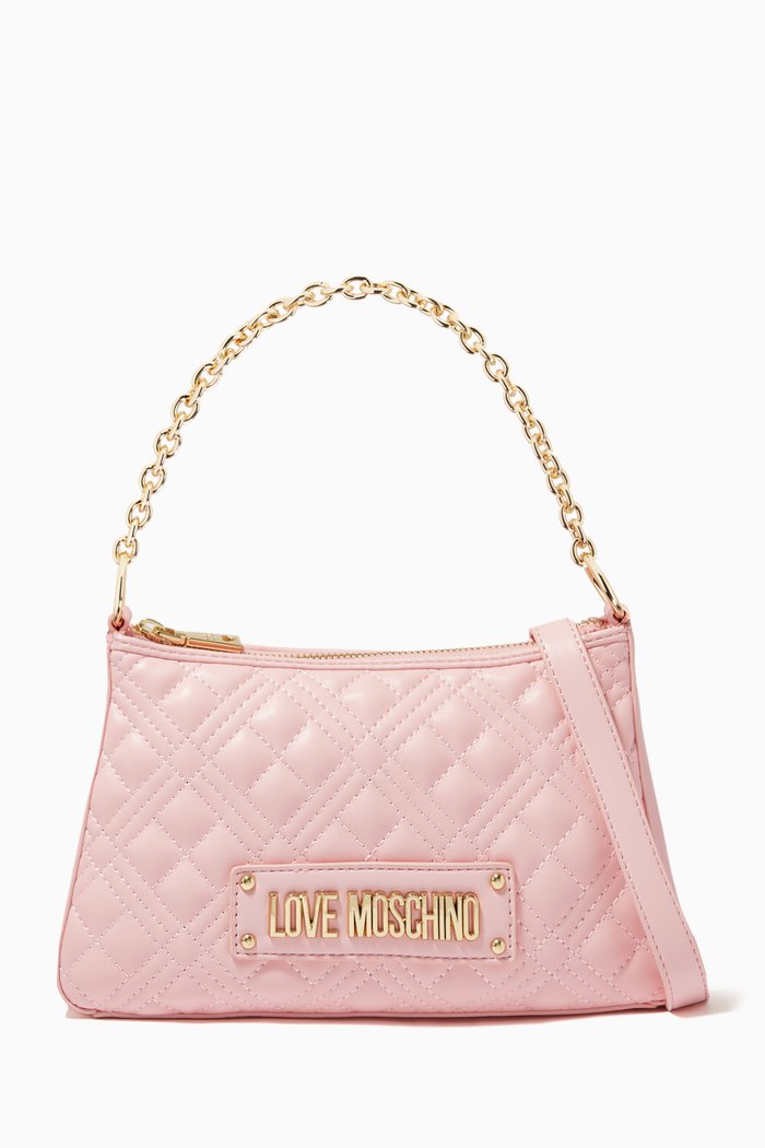 

Quilted Hobo Bag in Faux Leather, Pink