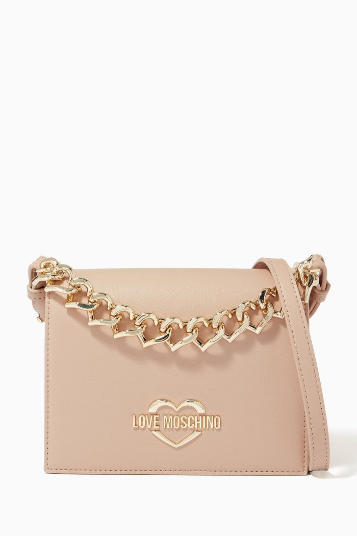 

Mini Heart Chain Shoulder Bag in Faux Leather, Neutral