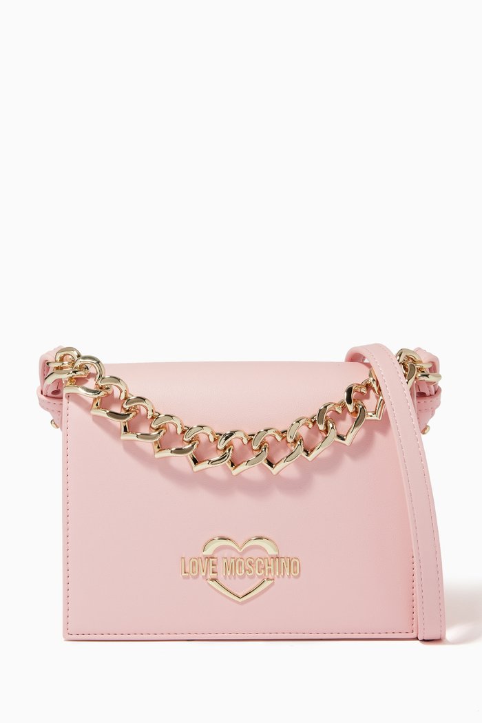 

Mini Heart Chain Shoulder Bag in Faux Leather, Pink
