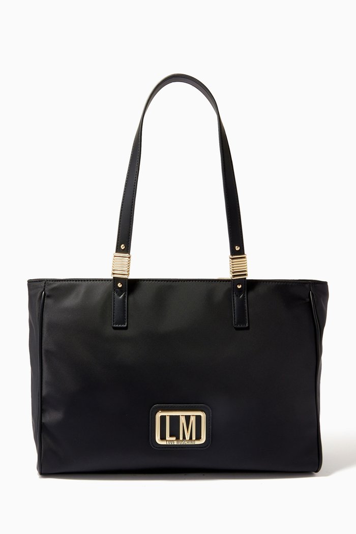

Logo Plaque Tote Bag in Nylon, Black