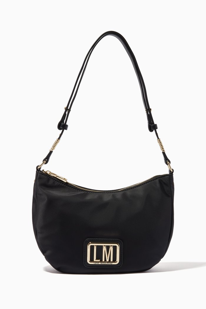 

Logo Plaque Shoulder Bag in Nylon, Black
