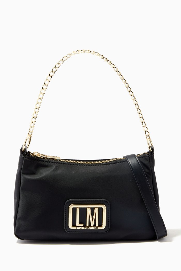 

Logo Plaque Hobo Shoulder Bag in Nylon, Black