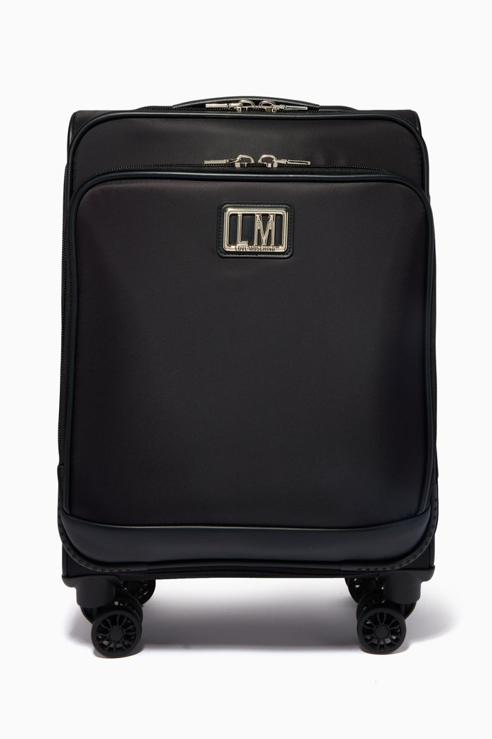 

Logo Plaque Travel Carry On Suitcase in Nylon, Black
