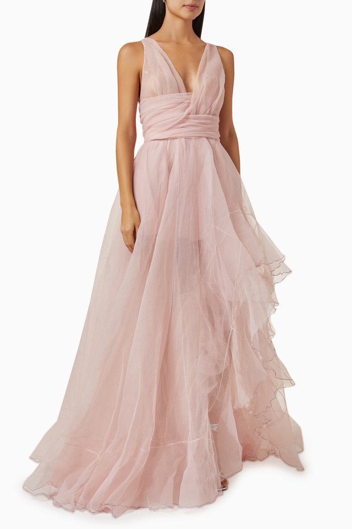 

Ruffle Layered Gown in Organza, Neutral