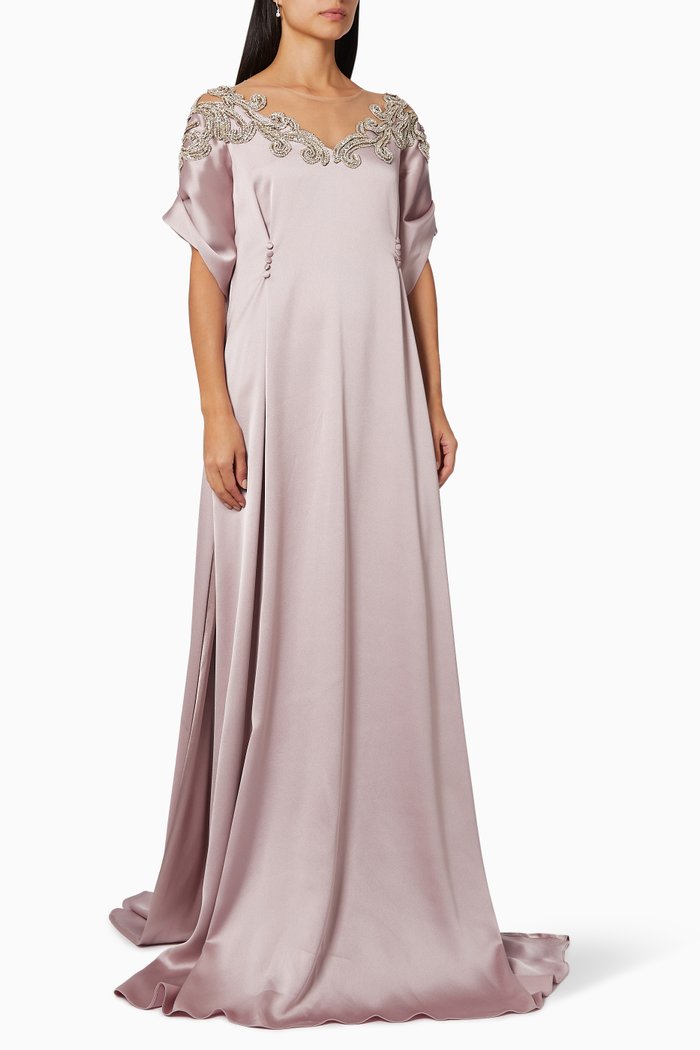 

Embellished Maxi Gown in Satin Crepe & Tulle, Purple